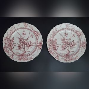 Vntg (2) 10" Pink Red on White "Medway" Decor Alfred Meakin 🇬🇧 England